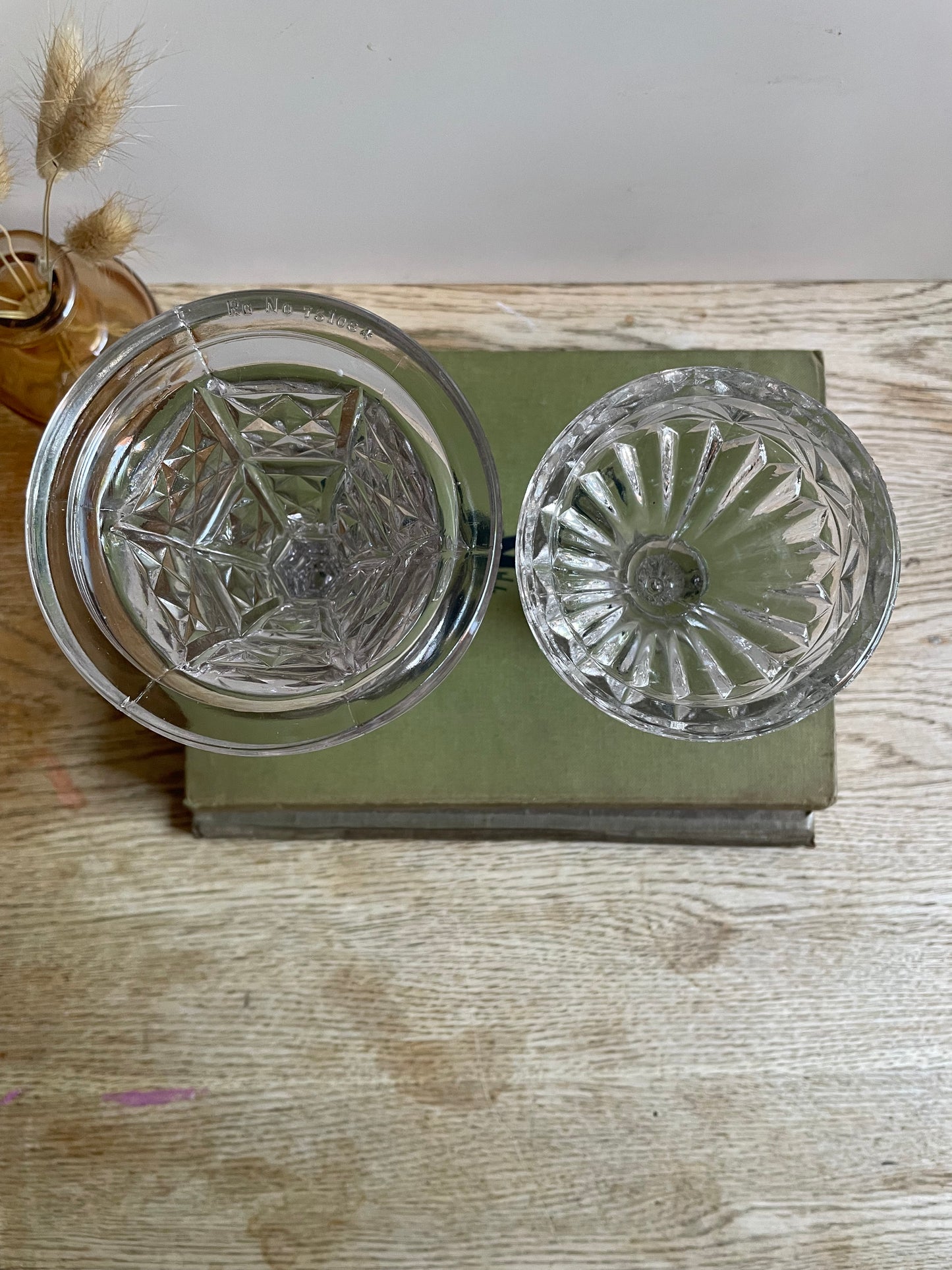 Elegant Pair of Vintage Clear Pressed Glass Candlesticks