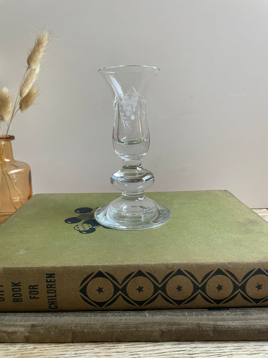 Vintage Duiske Irish Handcut Grapevine Cut Glass Vase/Candle Holder