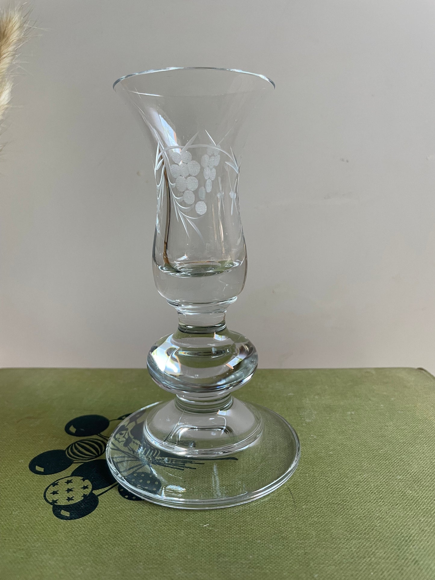 Vintage Duiske Irish Handcut Grapevine Cut Glass Vase/Candle Holder
