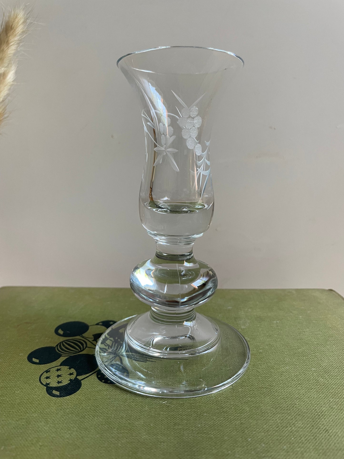 Vintage Duiske Irish Handcut Grapevine Cut Glass Vase/Candle Holder