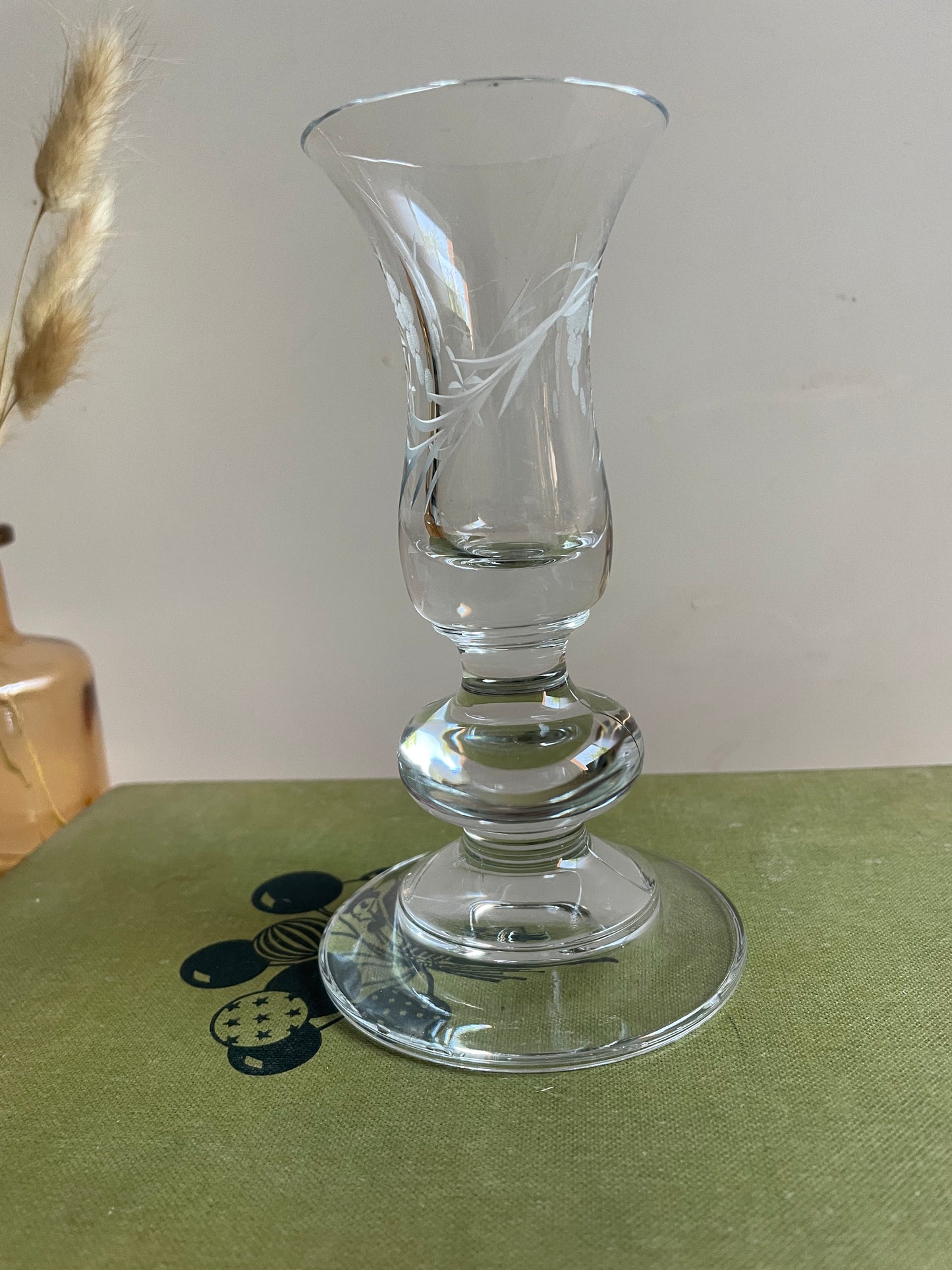 Vintage Duiske Irish Handcut Grapevine Cut Glass Vase/Candle Holder