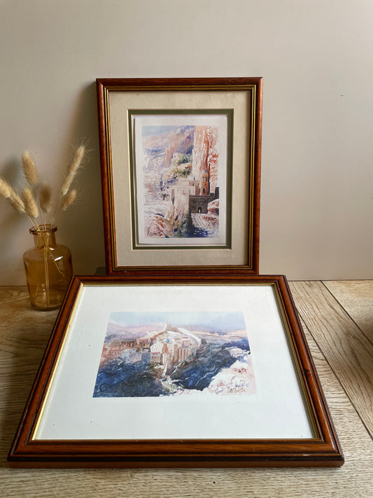 Framed Pair of Watercolour Prints of the Mar Saba Monastery
