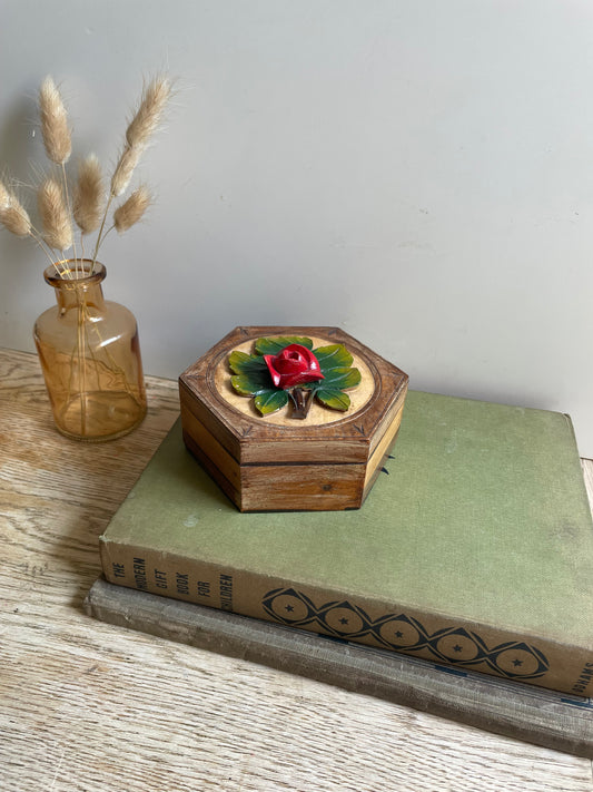 Vintage Carved Wooden Trinket Box