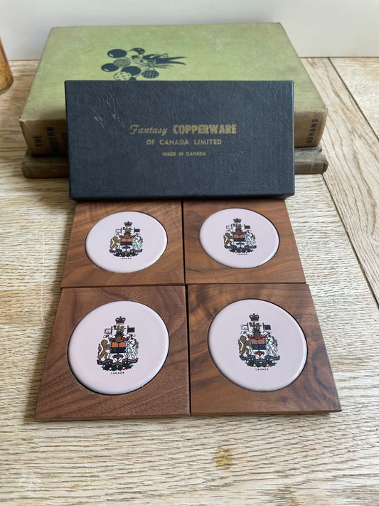 Vintage Coasters by Fantasy Copperware of Canada Set of 4 Boxed