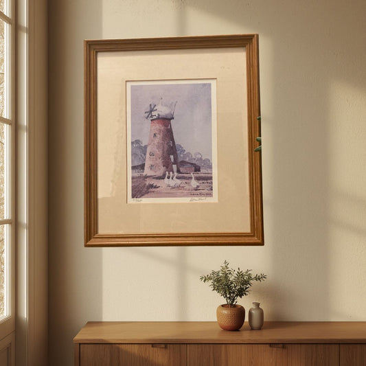 Limited Edition David Millard Framed Art Print | Signed Windmill & Geese Watercolor