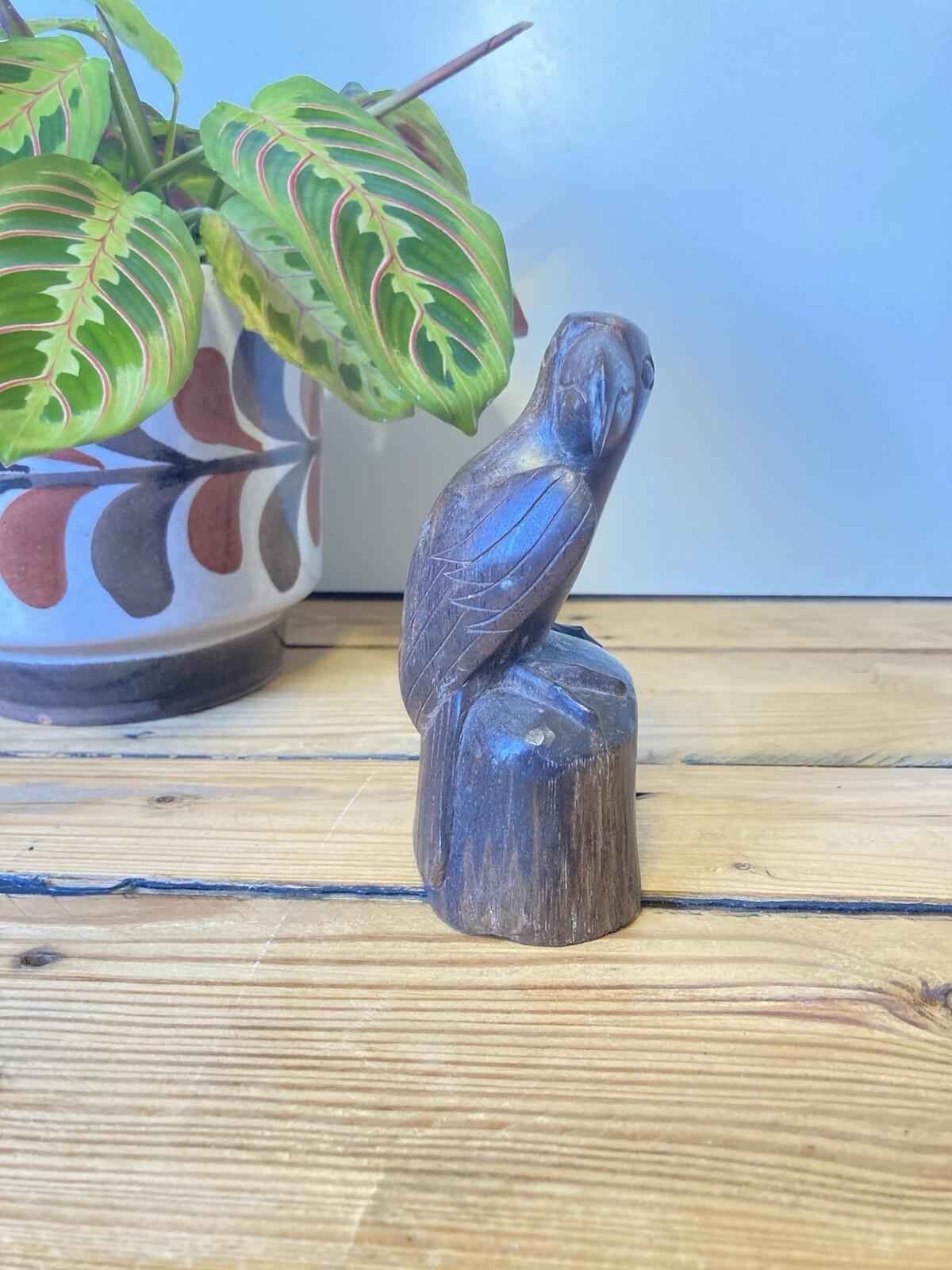 Vintage Hand Carved Wooden Bird Figurine Parrot Folk Art Sculpture