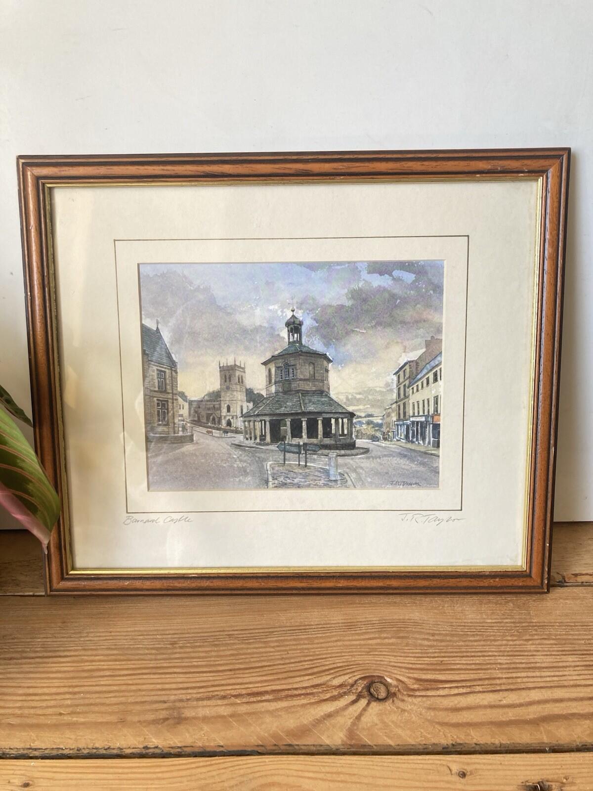 Barnard Castle Market Place Watercolour Print By J.R. Taylor Signed Framed
