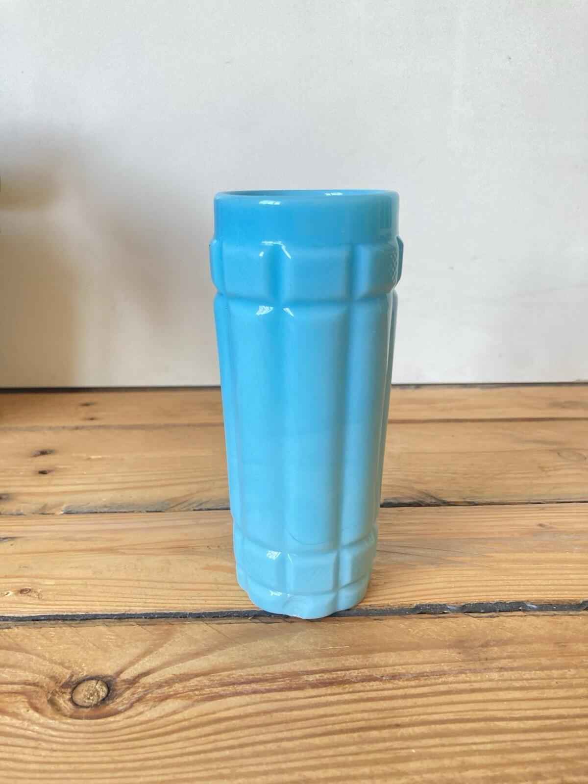 French Opaline Blue Glass Vase Portieux Vallerysthal Style Vintage