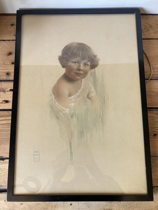Vintage Child Portrait Print Framed Pastel Style Picture Wall Art