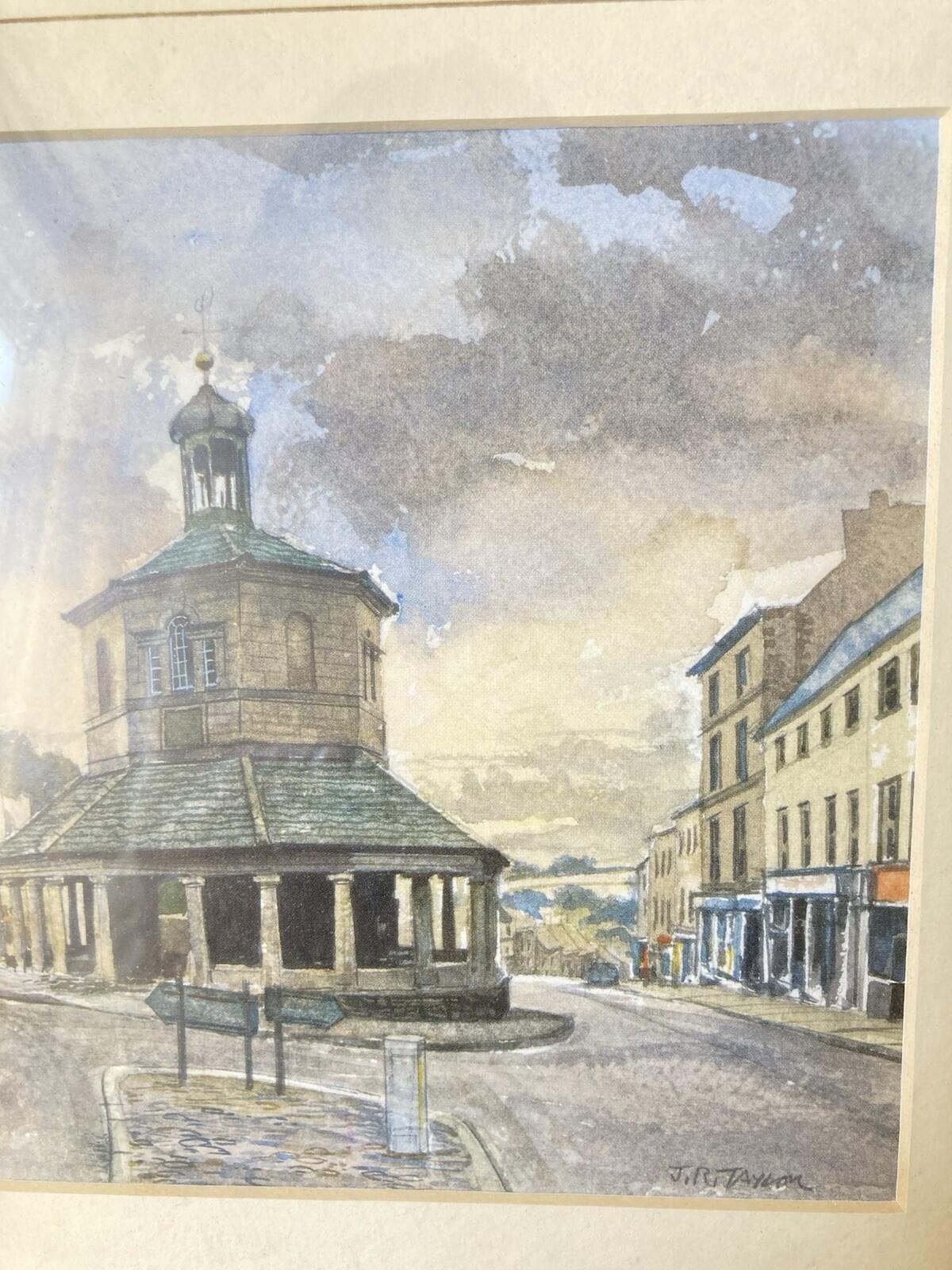 Barnard Castle Market Place Watercolour Print By J.R. Taylor Signed Framed