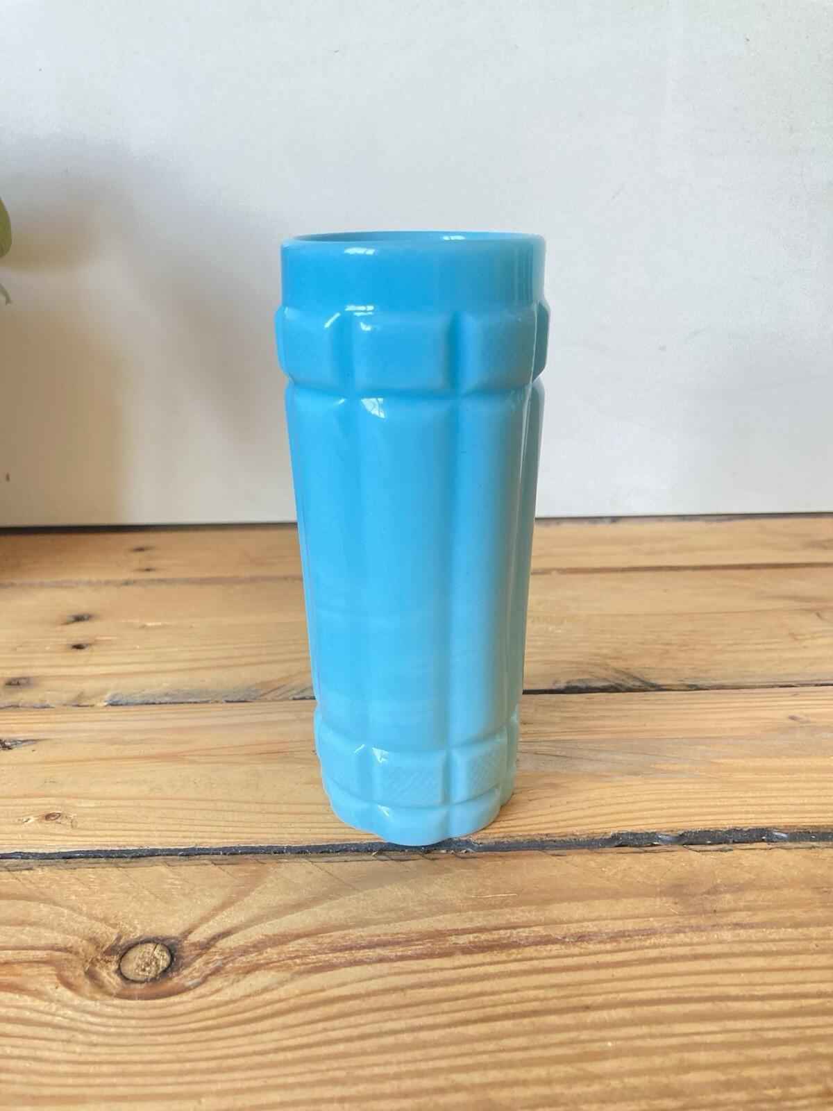 French Opaline Blue Glass Vase Portieux Vallerysthal Style Vintage