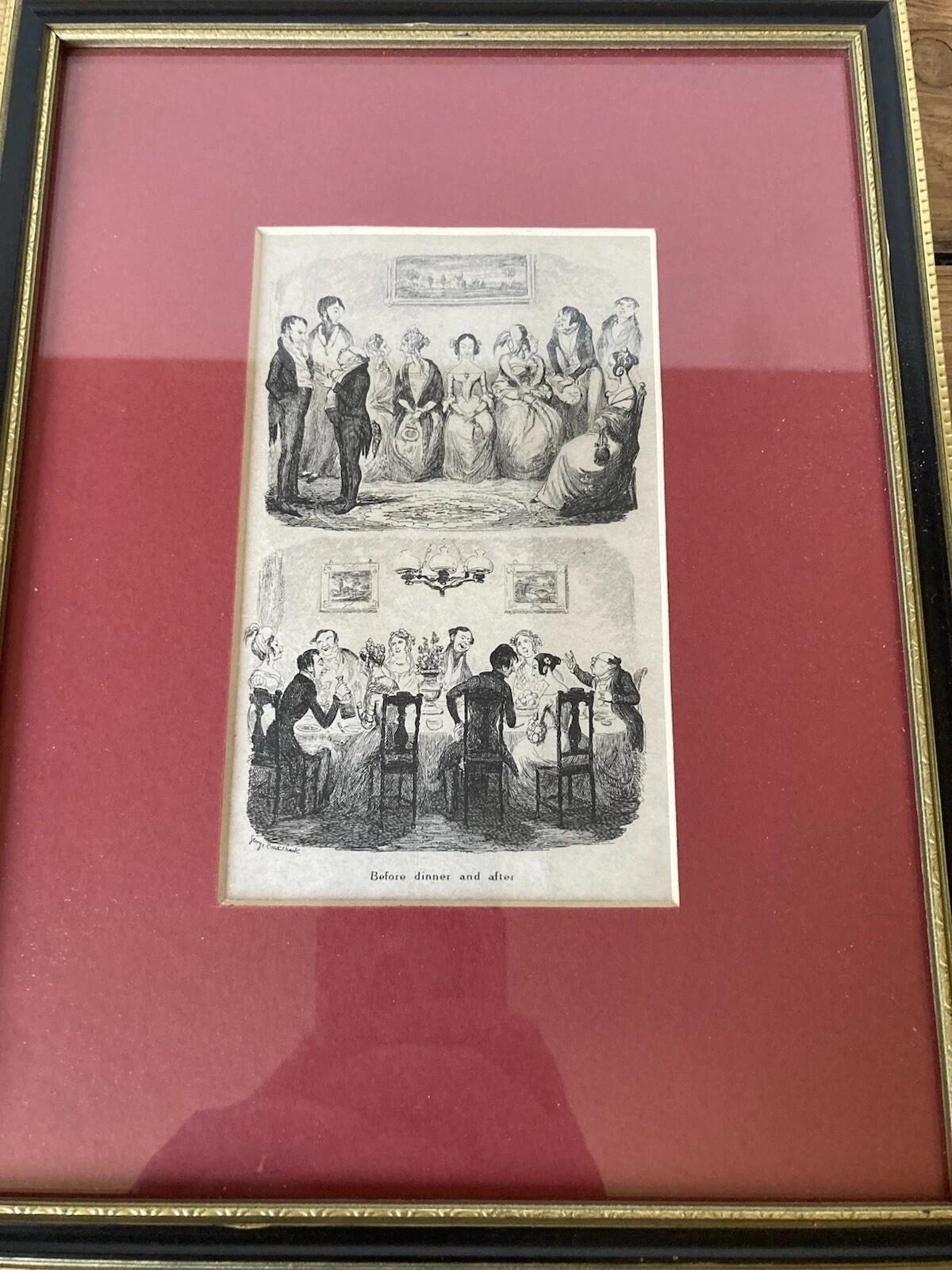George Cruikshank Engravings Pair Before Dinner & After Framed