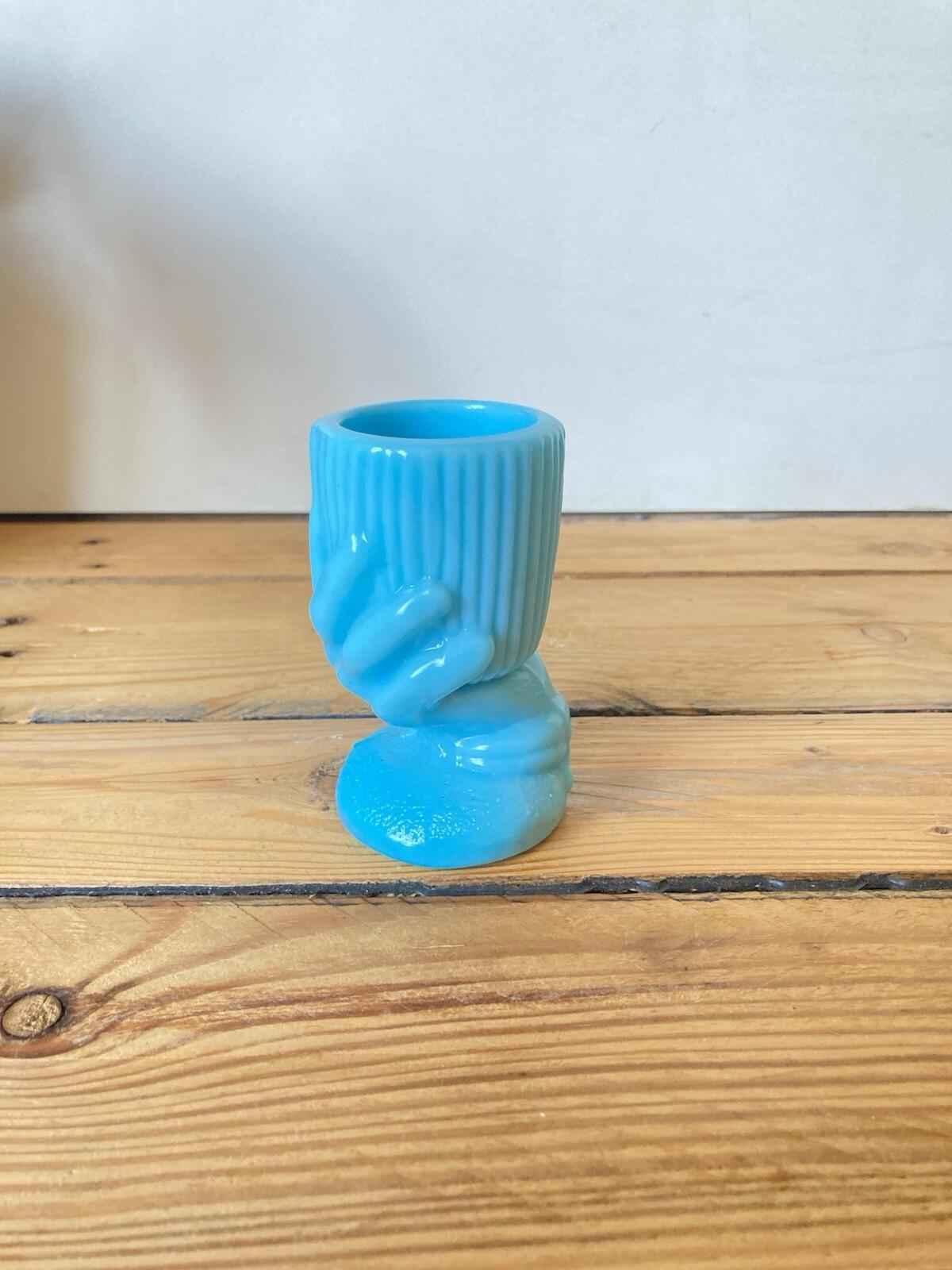 Portieux Vallerysthal Blue Glass Egg Cup Beggars Hand Toothpick Holder